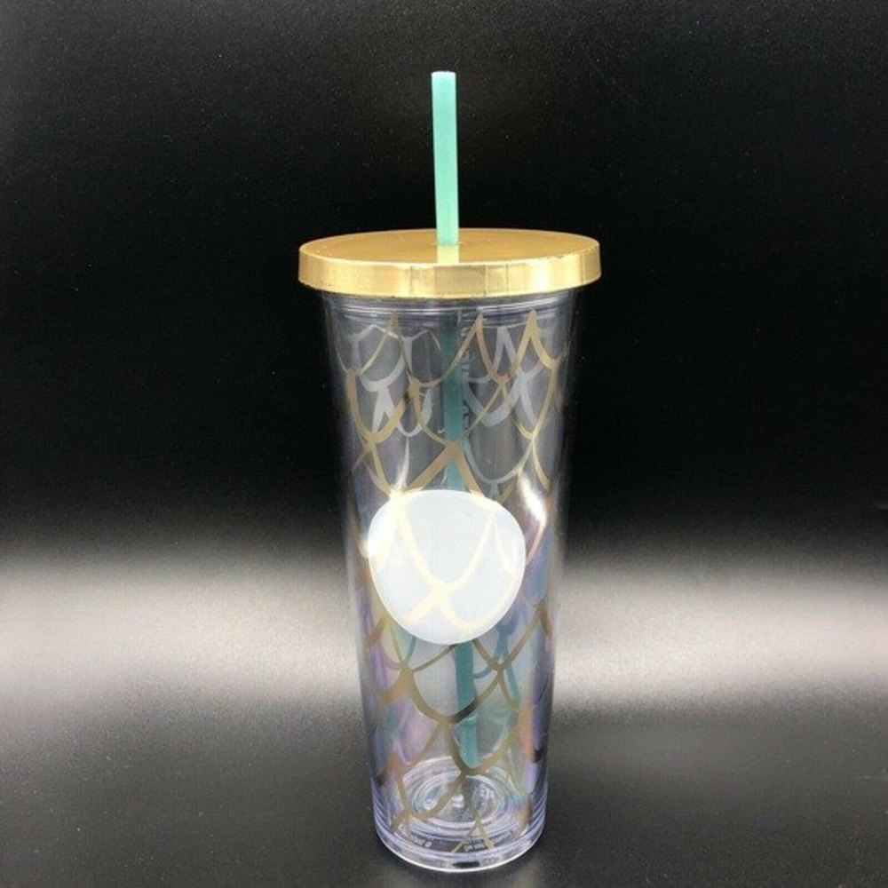 Starbucks Tumbler Gold Mermaid Scales Clear Lid